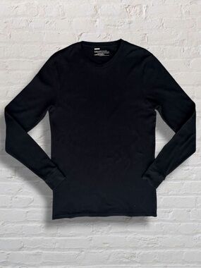 Public Opinion Waffle Knit Thermal Long Sleeve Crew Neck Shirt Black XL